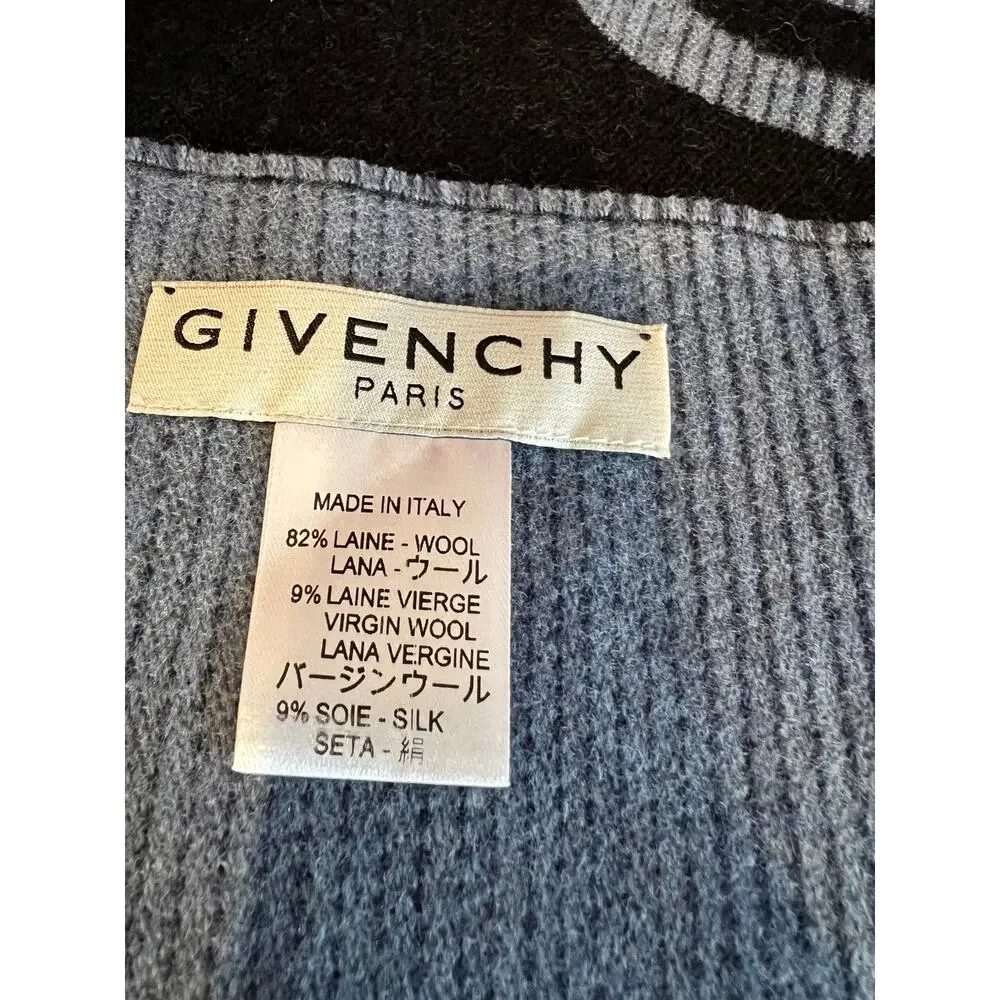 Givenchy Logo Wool Double Face Fringe Scarf Black Ombre